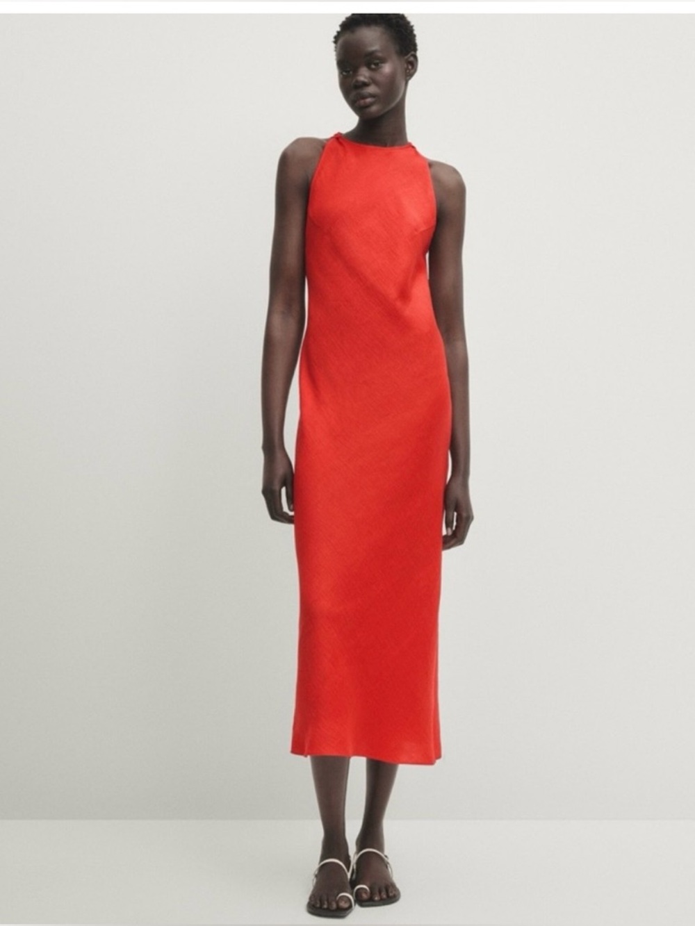 Massimo Dutti Red Linen Sleeveless Dress